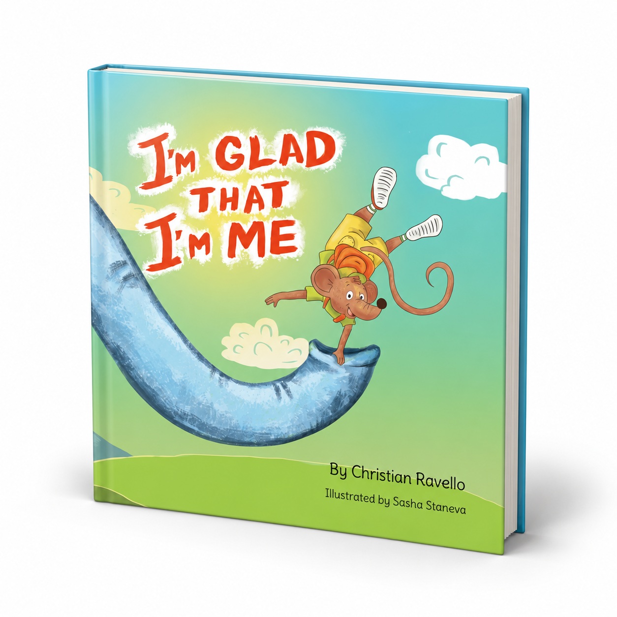 I’m Glad That I’m Me hardback book by Christian Ravello, shown in a 3D cover mockup